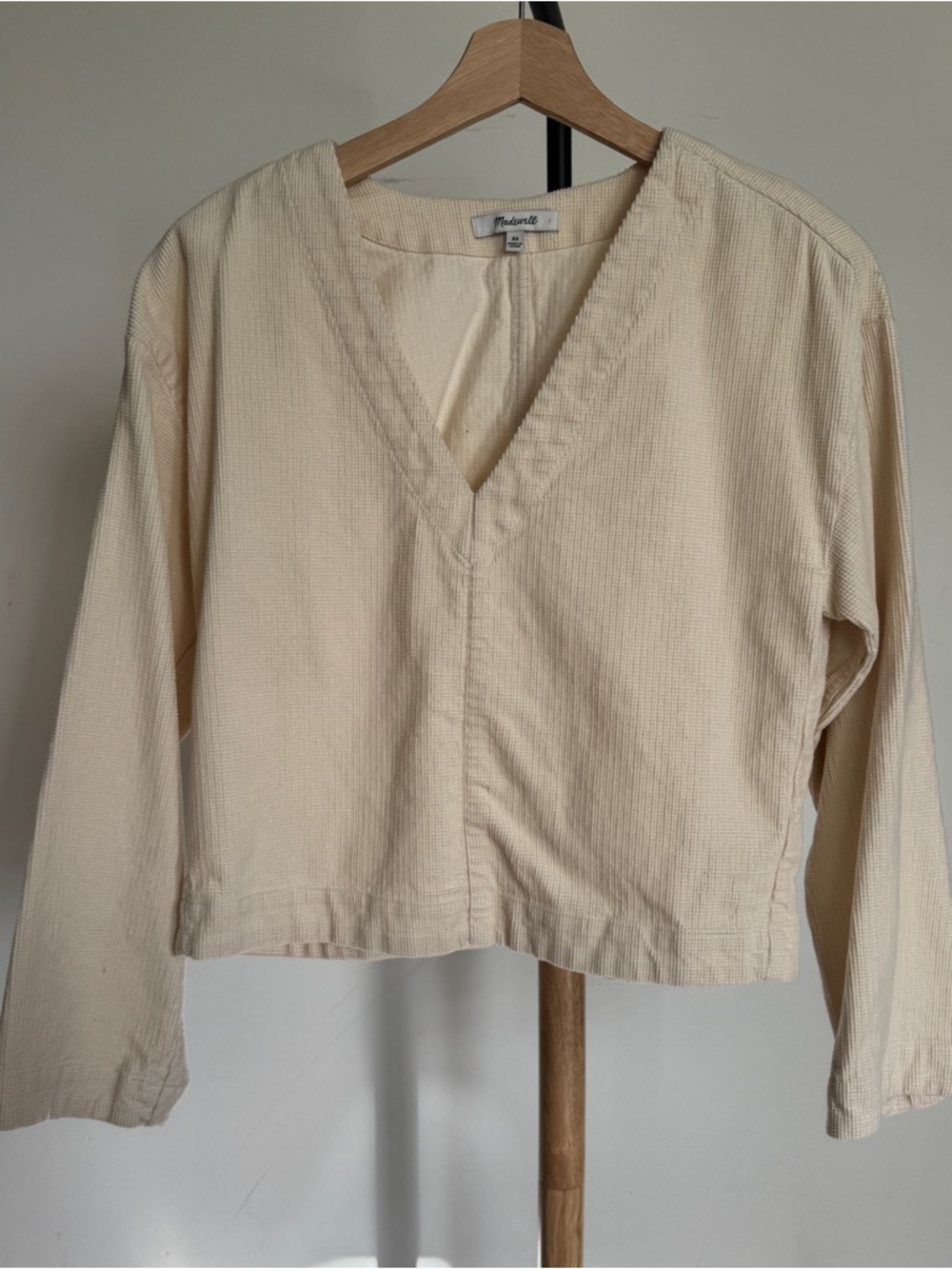 Madewell Cream Textured V-Neck Long-Sleeve Top